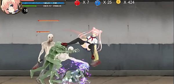  Cute teen girl 18 yo hentai having sex with men , aliens and monsters man in Fighting Girl Mei action hentai ryona gameplay with internal penetration sex view
